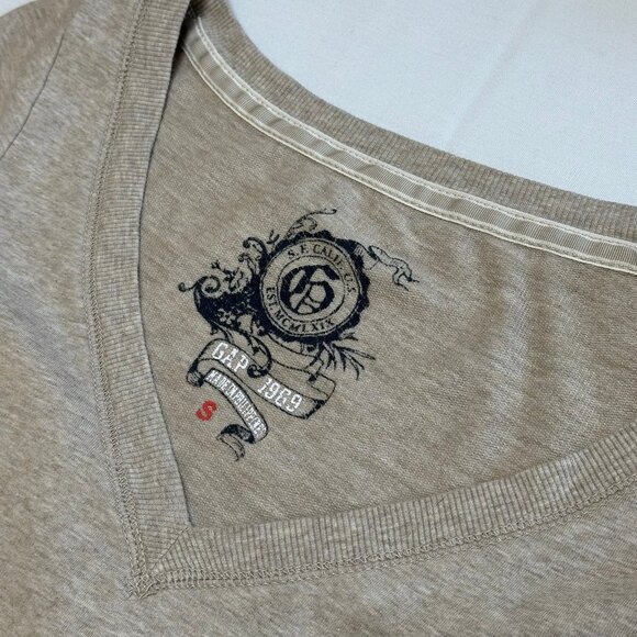 Y2K Gap Women's V-Neck Top Size Small Preppy Grunge 2000s Bella Swan Tan Brown - Picture 4 of 8